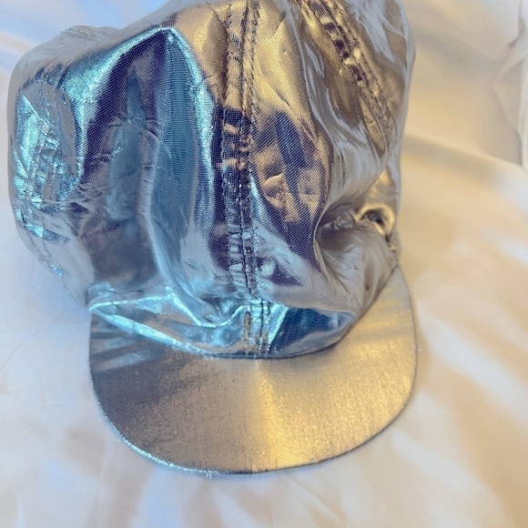 Silver disco adult hat cap. 22 inches around, unlined , top covered button - Picture 1 of 4